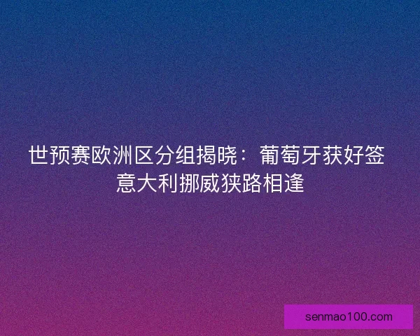世预赛欧洲区分组揭晓：葡萄牙获好签 意大利挪威狭路相逢